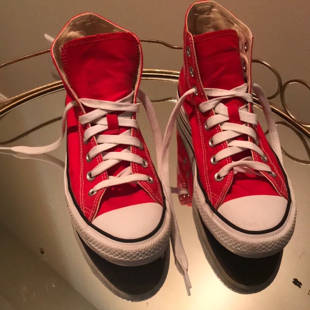 Red high top all star converse